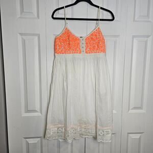 Free People India Gauze Cloud Watching Dress Pockets Embroidered Flowers